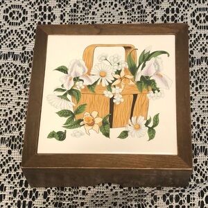 Set Of 4 Ceramic Tile Coasters Four Seasons In Wood Box Flowers Baskets